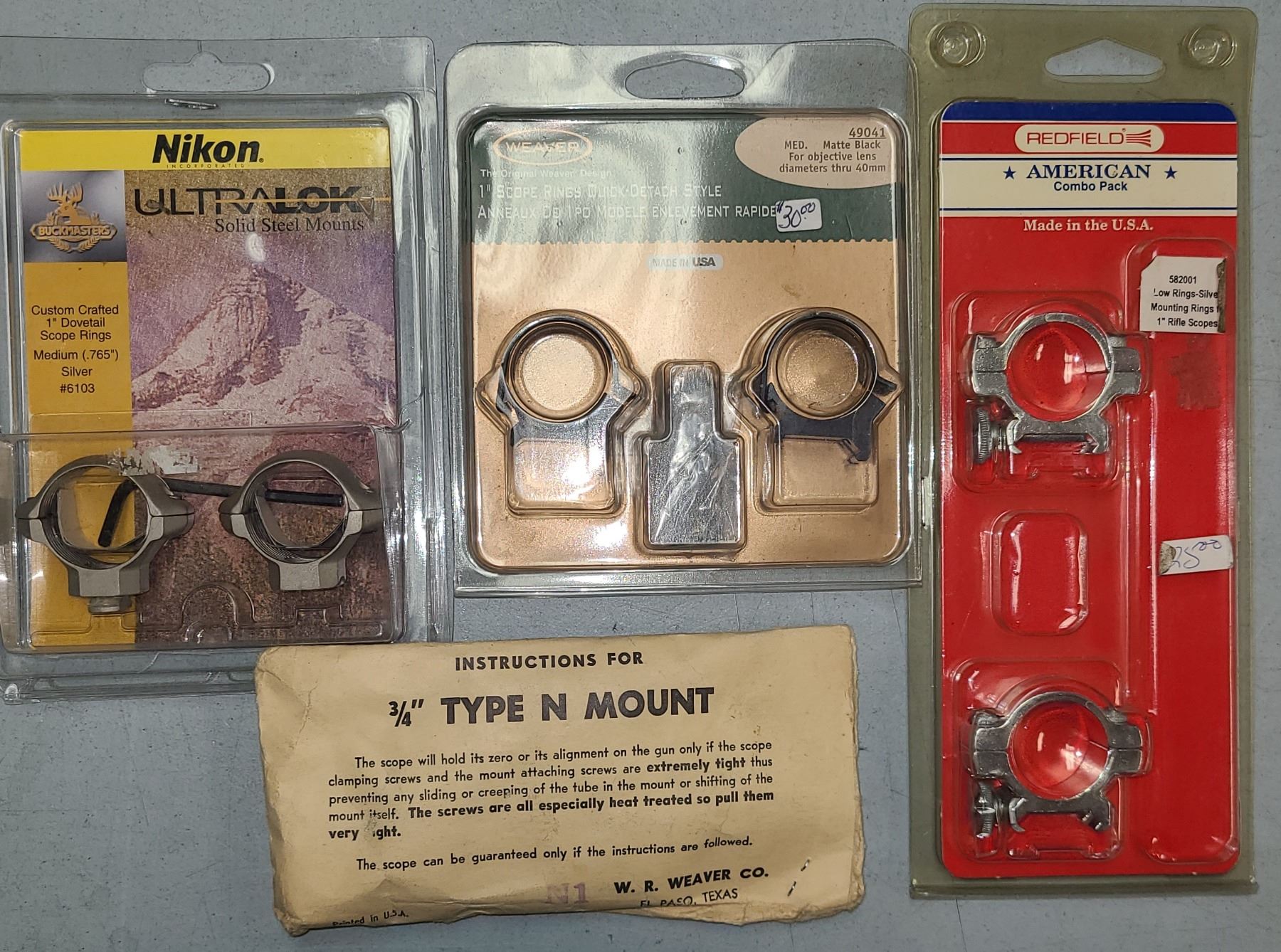 Nikon Rimfire Scope Rings 4 SETS SCOPE RINGS - NILKON, WEAVER & REDFIELD