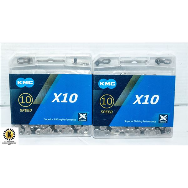 2 PACK KMC X10 10 SPEED CHAIN 116 LINKS ROAD/