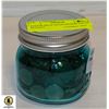 ESTATE BLUE GLASS MASON JAR OF PENNIES