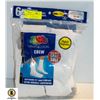 Image 1 : WHITE CREW SOCKS,SIZE 12-16,6-PACK