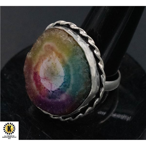 #286-NARURAL RAINBOW SOLAR QUARTZ RING  SIZE 9