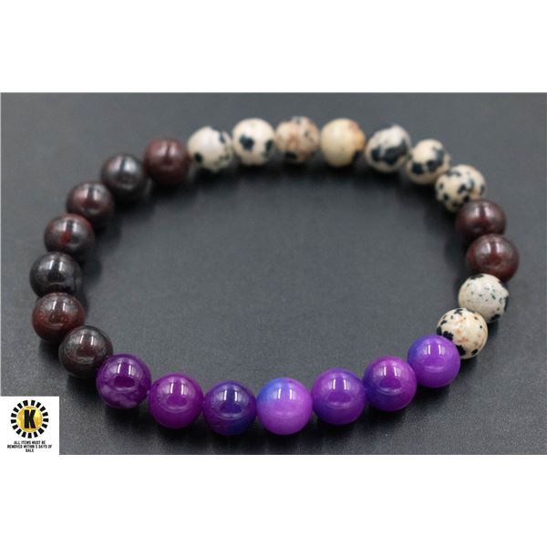 #187-NATURAL SUGILITE & JASPER SPORT  BEAD BRACELE