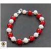 Image 1 : #198-NATURAL FRESH WATER PEARL & RED JADE BRACELET