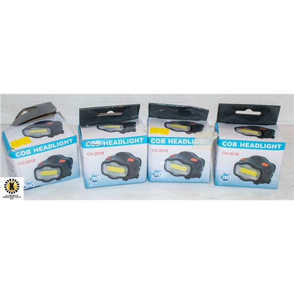 LOT OF NEW 4 HEAVY DUTY LED HEAD LAMPS WITH BAND