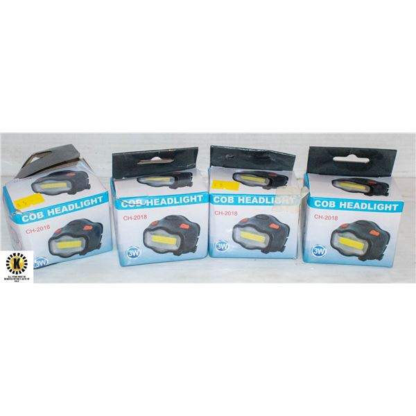 LOT OF NEW 4 HEAVY DUTY LED HEAD LAMPS WITH BAND