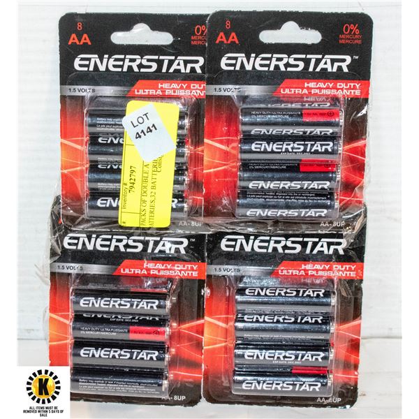 4 PACKS OF DOUBLE A BATTERIES,32 BATTERIES TOTAL ** EXPIRES 12-2023 **