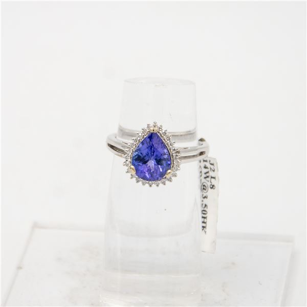 14K WHITE GOLD TANZANITE/DIAMOND RING SIZE 6.25