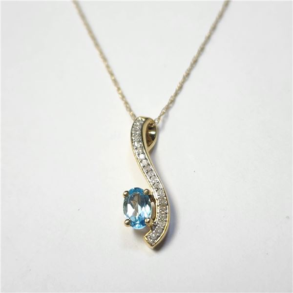 BZ1433-7 10K BLUE TOPAZ/DIAMOND NECKLACE