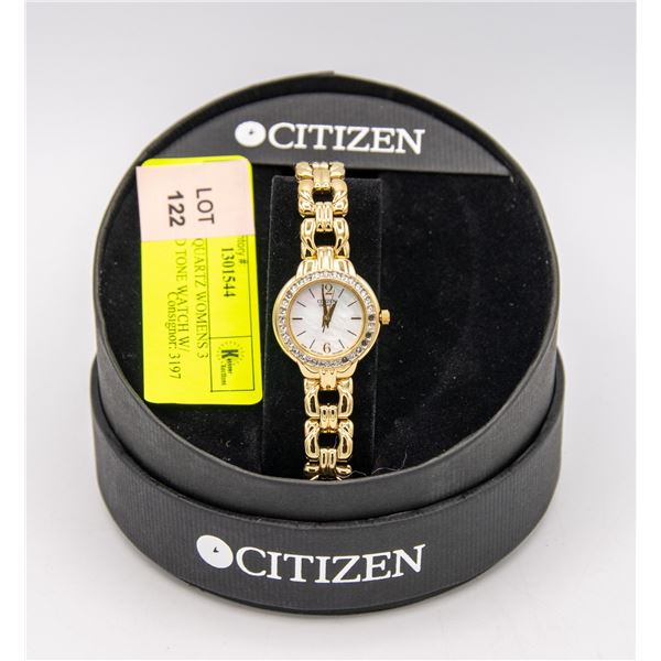 6" CITIZEN QUARTZ WOMENS 3 HAND GOLD TONE WATCH W/