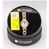 6" CITIZEN QUARTZ WOMENS 3 HAND GOLD TONE WATCH W/