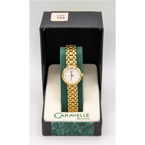 6" CARAVELLE BY BULOVA WOMENS WHITE W/ GOLD ACCENT