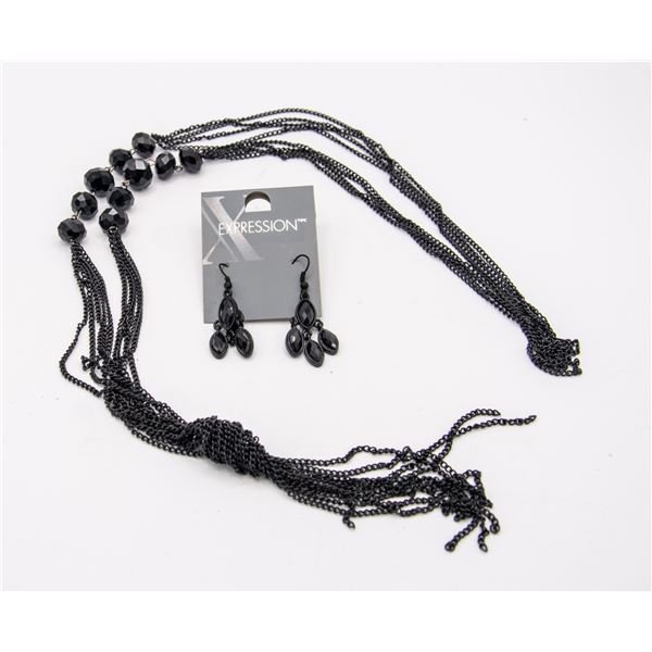 16" BLACK CHAIN KNOTTED ROPE NECKLACE W/ BLACK