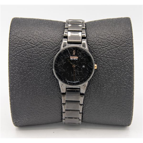 6" BLACK CITIZEN ECO-DRIVE WOMENS 2 HAND WATCH W/