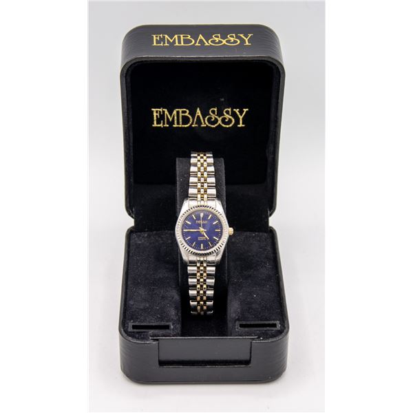 6  EMBASSY DIAMOND QUARTZ WOMENS WATCH W/ BLUE