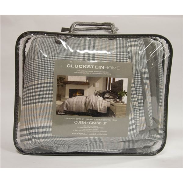 NEW REPACK GLUCKSTEIN HOME QUEEN 3PC DUVET COVER