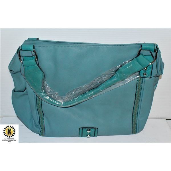 SEA GREEN LEATHER SHAGWEAR OVER THE SHOULDER PURSE