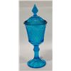 Image 1 : 11” BLUE GLASS APOTHECARY JAR WITH 5.5” LID