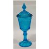 11” BLUE GLASS APOTHECARY JAR WITH 5.5” LID