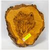 BURNED WOODEN WOLF PLAQUE