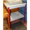 Image 1 : WHITE & RED METAL TABLE H-30.5" W-20" L-24"