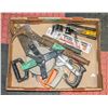 BOX OF MIXTURE OF HAND SAWS & CHISELS