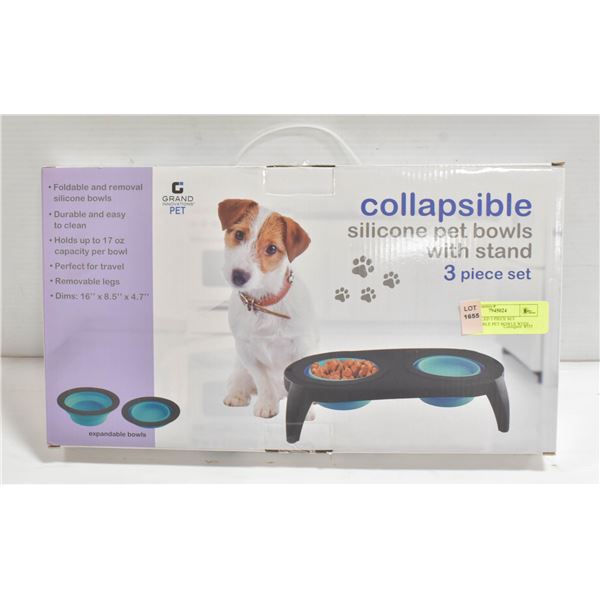 NEW SEALED 3 PIECE SET COLLAPSIBLE PET BOWLS WITH