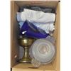 Image 1 : BOX WITH ICE BUCKET, TALL BRASS OIL LANTERN, 3