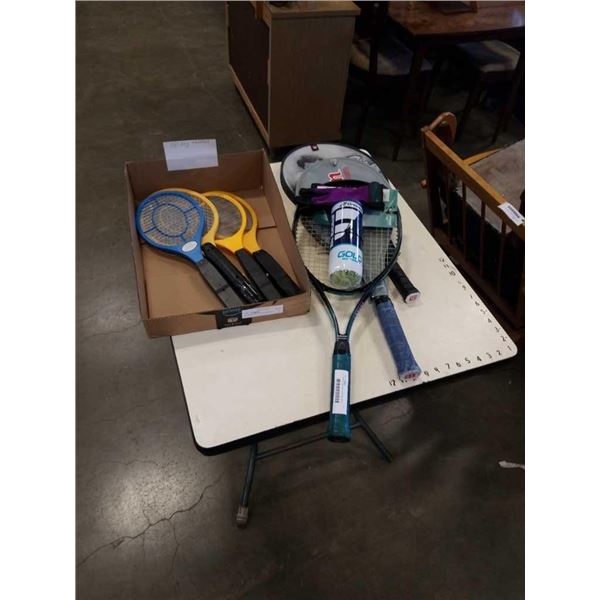 4 TENNIS RACKET BUG ZAPPERS AND 3 TENNIS RACKETS