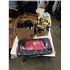 Image 1 : BOLEN WEIGHTED KNEE PADS, SCUBA MASK, DVDS, TRAY OF SHOP FLUIDS AND NEW DUFFLE BAG
