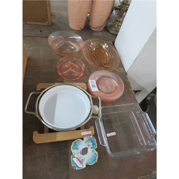 Pink Tinted Glassware, Catering Dishes