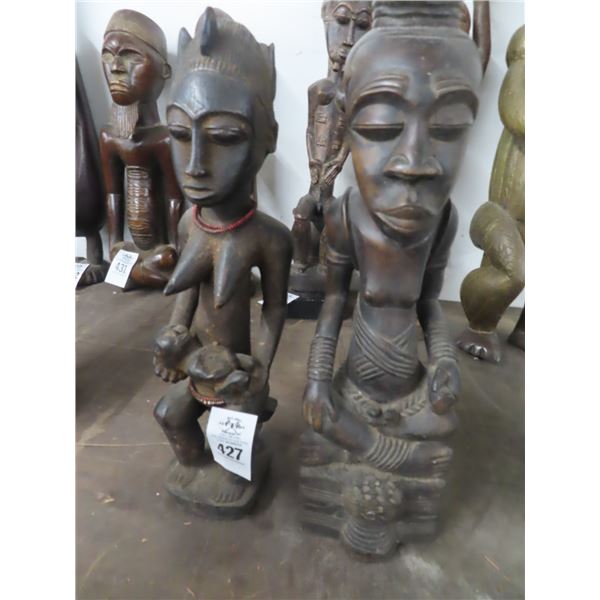 2-African Carved Man/Woman/Child - 17" - 2 X $