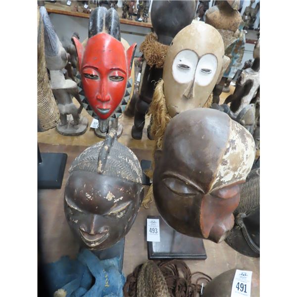 4-African Carved Mask On Stand - 15"/22" - 4 X $