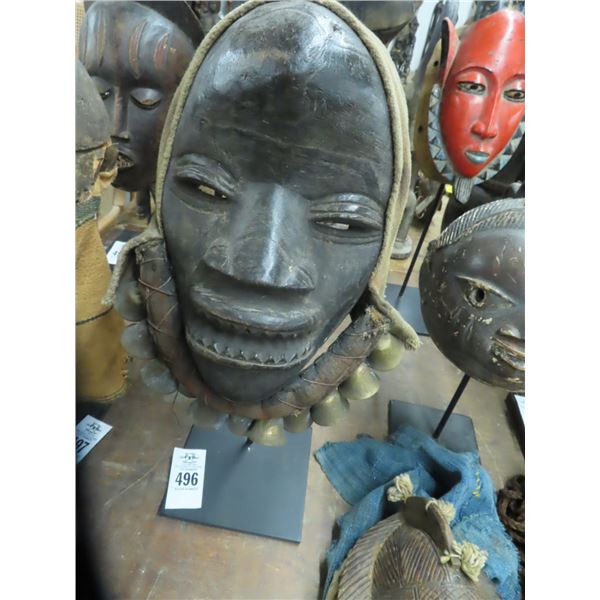 African Carved Mask On Stand w/Helmet - 19"