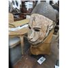 Image 1 : African Carved Mask On Stand w/Helmet - 18"