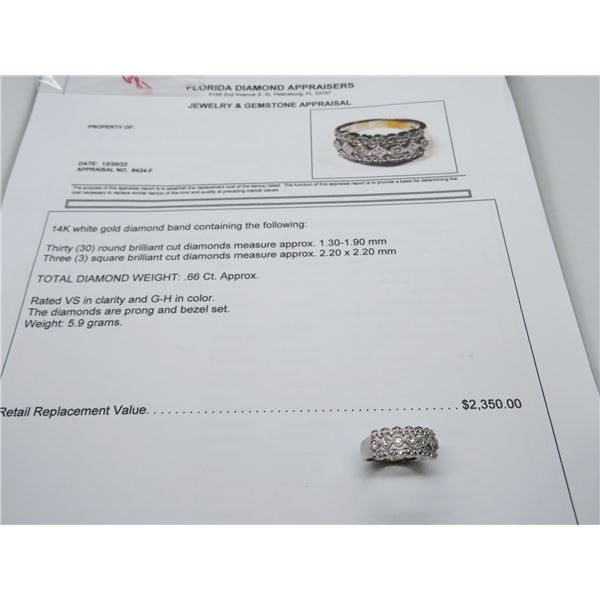 14K WG Diamond Ring w/30 Round Diamonds and 3 Square Diamonds 5.9g