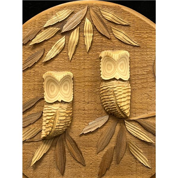 Rare Norm Peterson (Winnipeg) Sumac Wood Owl Carving Plaque (Approx 10