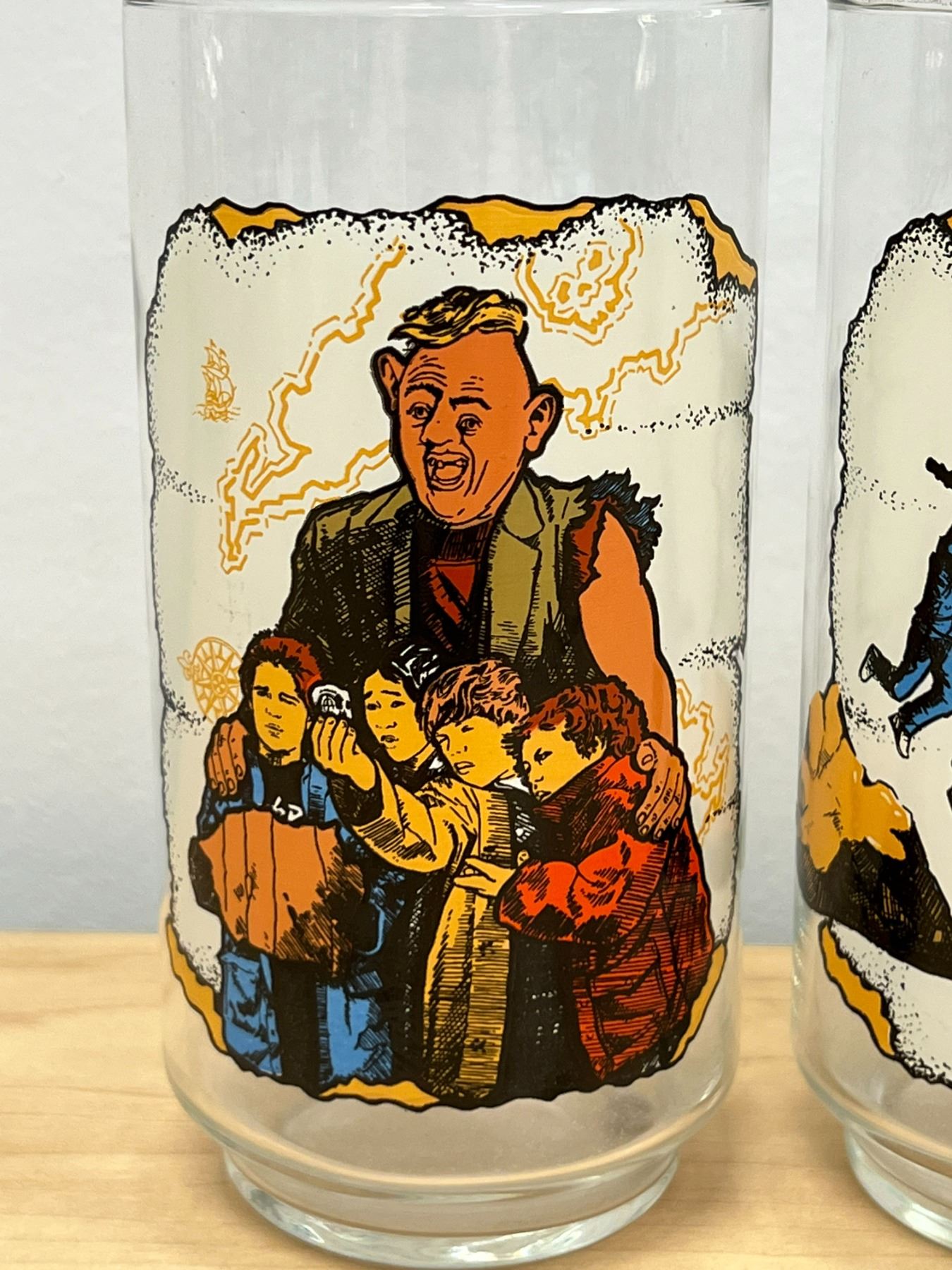 1985 The Goonies Movie Promo Drinking Glasses (2 different) 5.5" tall