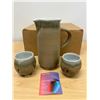 Image 4 : Signed Studio Art Pottery Pitcher & Cups - Pitcher 8.5" Cups 3" please see photos.