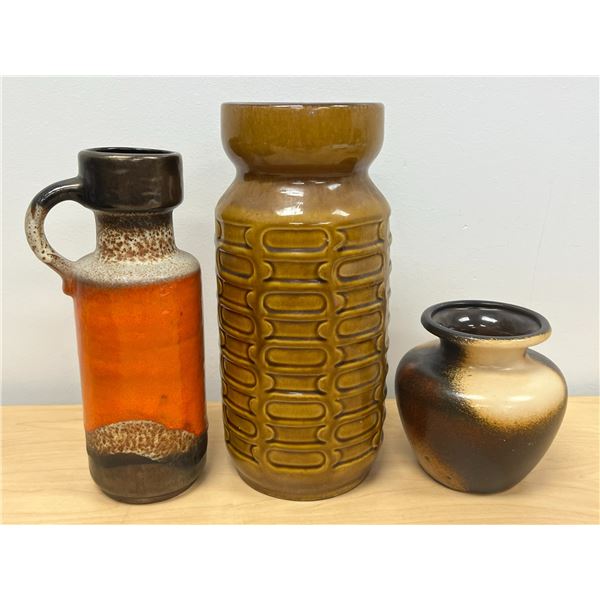 3 Mid Century West German Ceramic Vases (tallest about 11 )