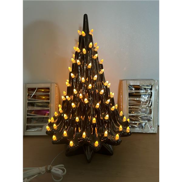 Light Up Ceramic Christmas Tree & Glass Ornaments as pictured