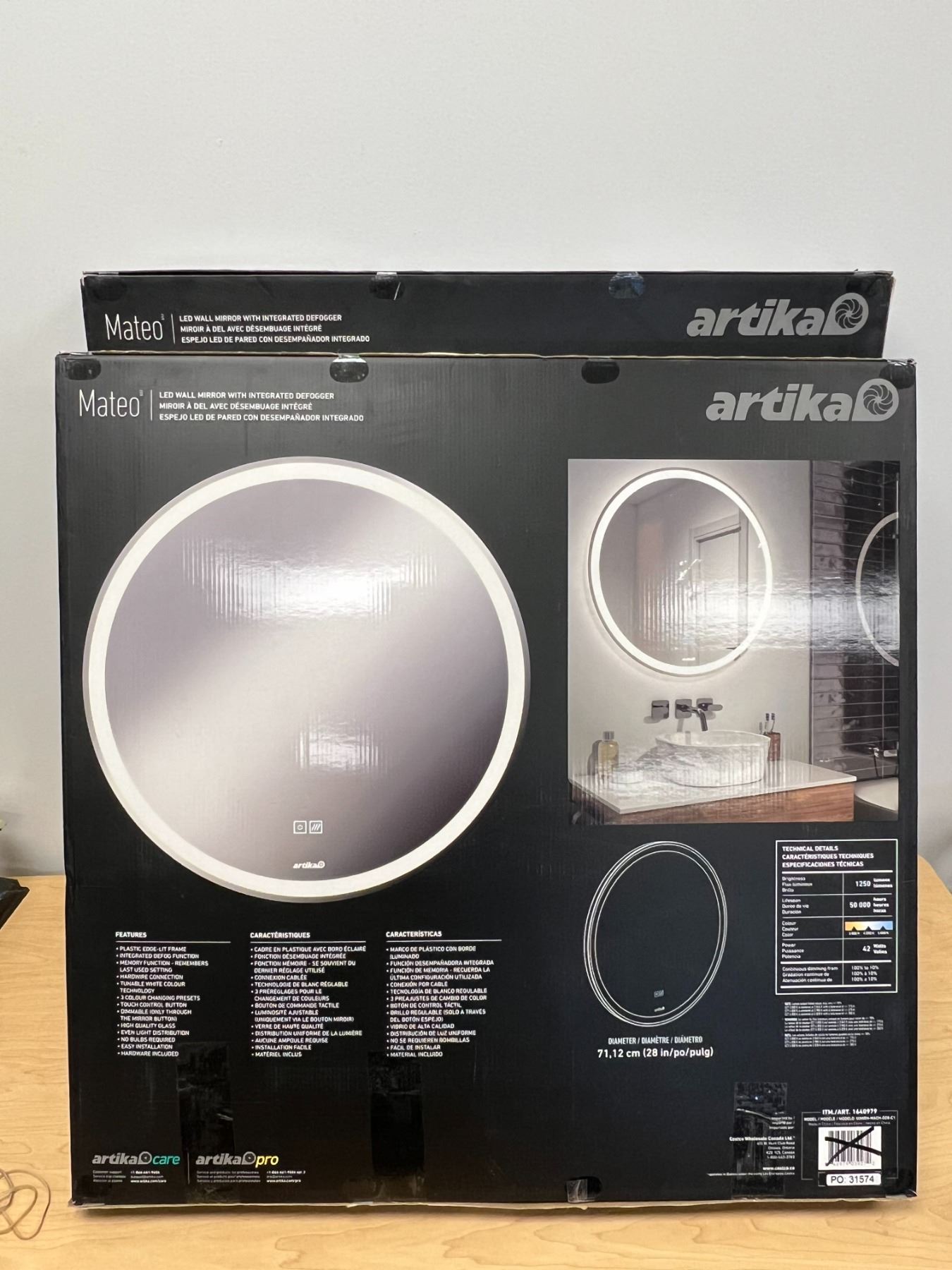 2 Artika Mateo 28" LED Wall Mirrors w/ Integrated Defogger