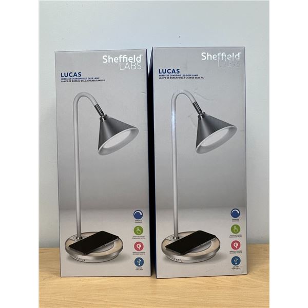 2 Sheffield Labs Lucas Wireless Charging LED 19.5  Desk / Table Lamps - some light use