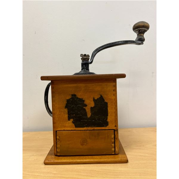 Vintage Wooden Hand Crank Coffee Grinder (approx 7" wide; 12" tall