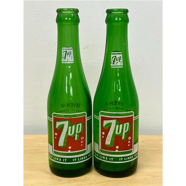 2 Vintage Glass Winnipeg & Kenora 7 UP Pop Bottles 7 oz Seven UP