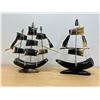 Image 1 : 2 Horn Carved Decorative Nautical Ships Boats (larger approx: 12.5"W 11.5"T)