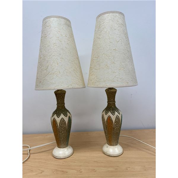 Pair Mid Century Table Lamps with Cone Shades - Smaller at approx: 21 T 7.5 W