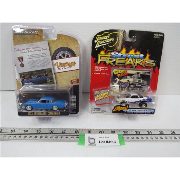 (2) Die Cast cars - Street Freaks 1977 Olds Cutlas - Green Light 1953 Studebaker