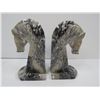 Image 2 : Onyx Horse Book Ends (bases have been reglued - chip on nostril)