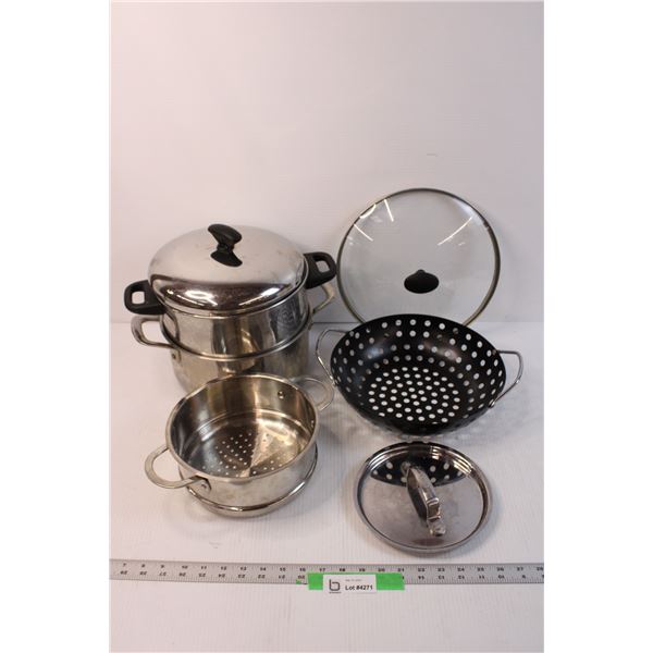 Misc Kitchen Wear - Pots and Pasta Strainer (Only One Pot Has Lid)