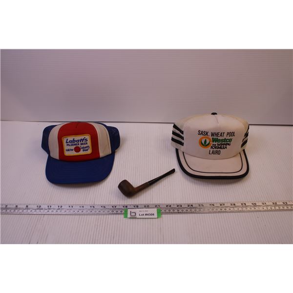 Sask Wheat Pool Hat (Laird Sask), Labatt's Blue Hat +Pipe